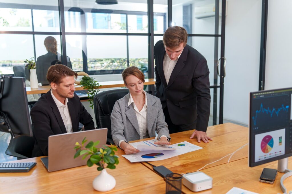 Team collaboration in a modern office for project presentation and analysis
